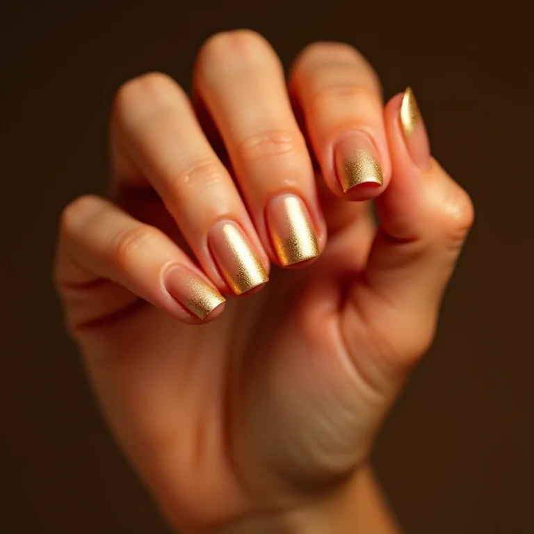 Unha nude com detalhes em folha de ouro