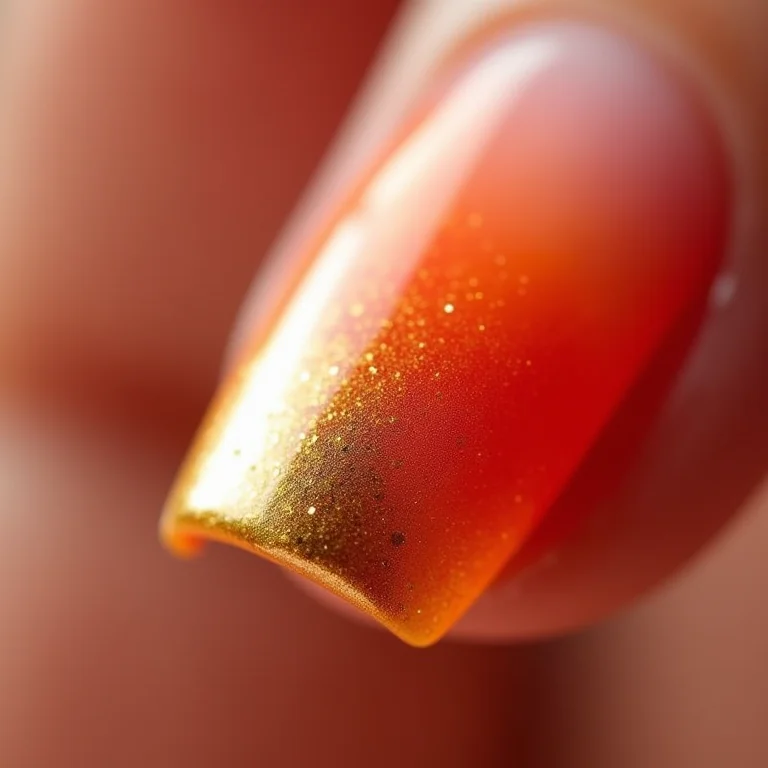 Unha ombré com folha de ouro