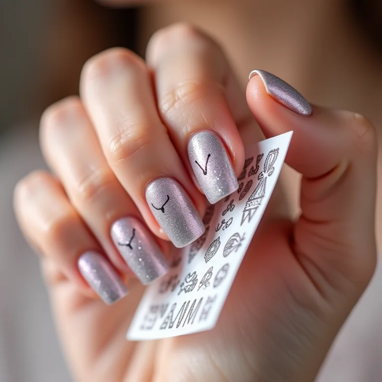 Unha personalizada com 'W' e adesivos.