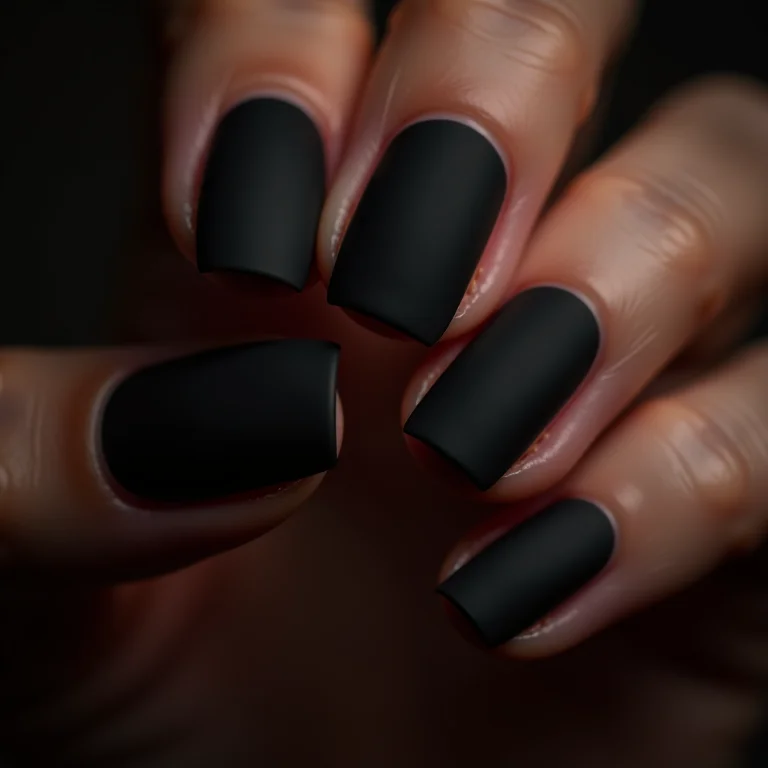 Unha preta fosca com textura aveludada.