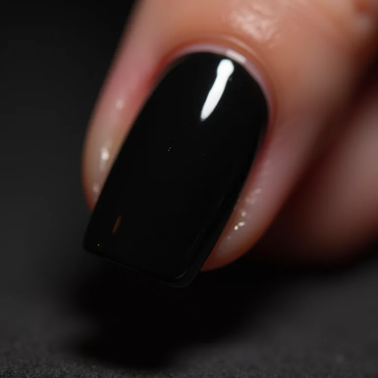 Unha preta sem finalização com top coat, opaca e sem brilho