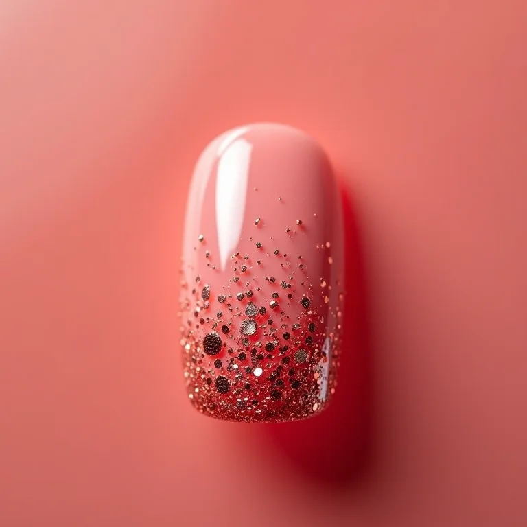 Unha rosa envelhecido com glitter rosê em detalhes