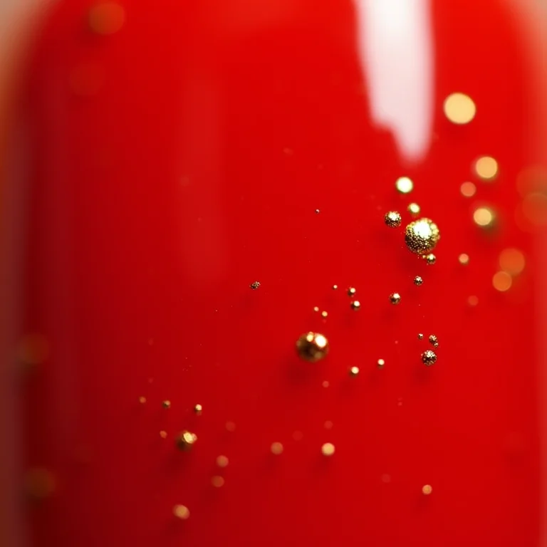 Unha vermelha com folha de ouro