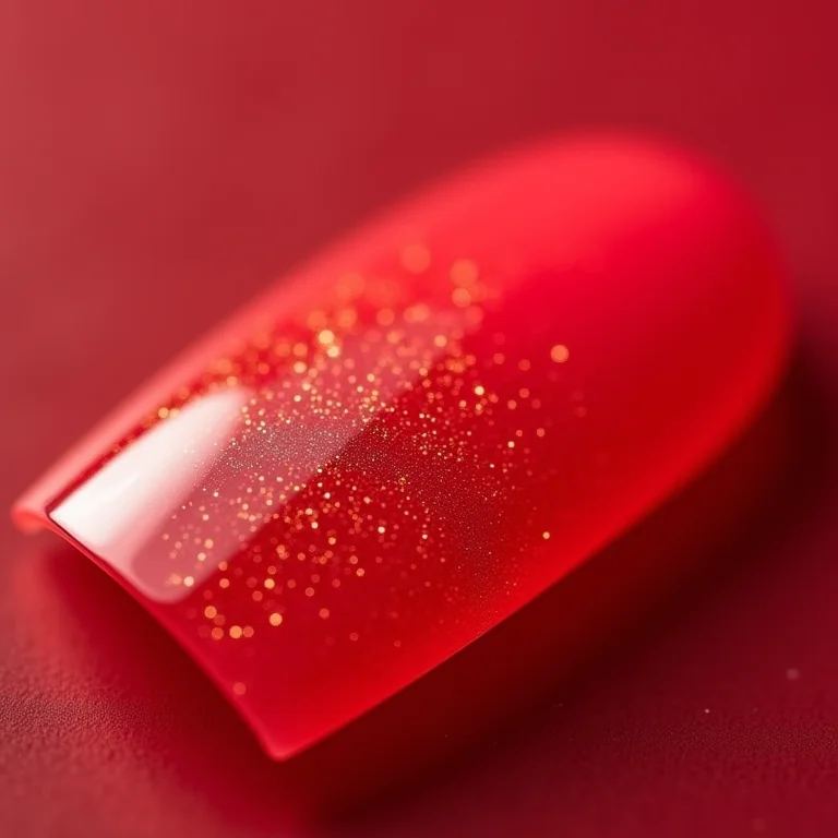 Unha vermelha degradê com glitter