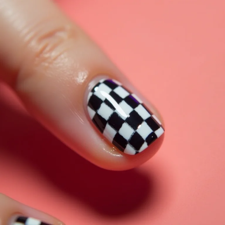 Unha xadrez com adesivos.