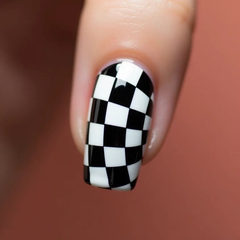 Unha xadrez diagonal preto e branco.