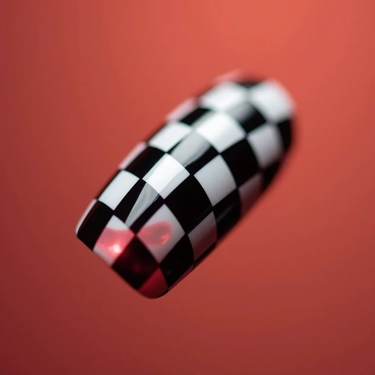 Unha xadrez invertido com padrão próximo à cutícula.