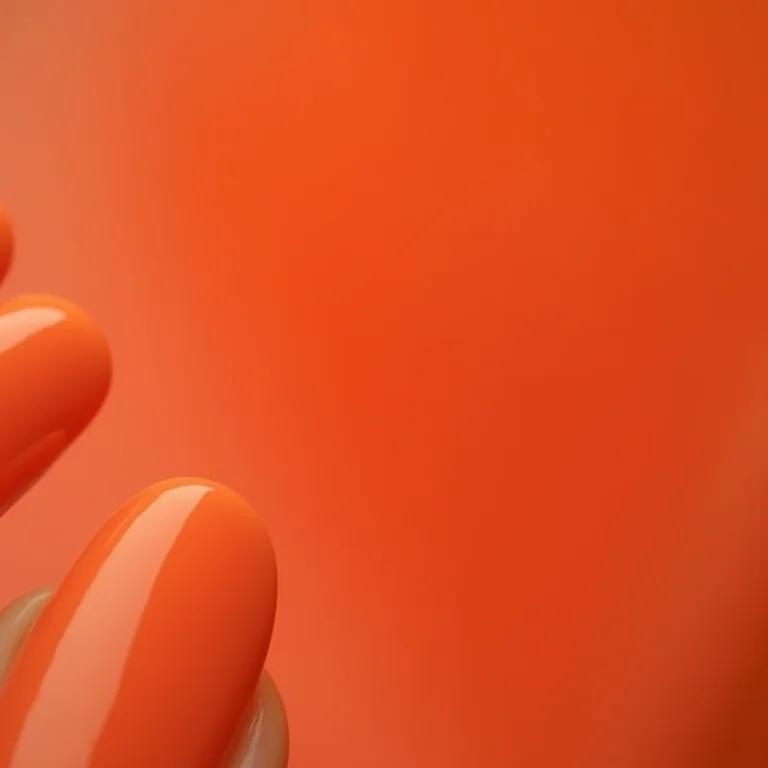 Unhas almond com cor coral vibrante segurando flor laranja