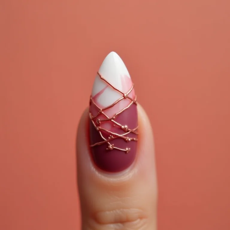 Unhas almond com design geométrico