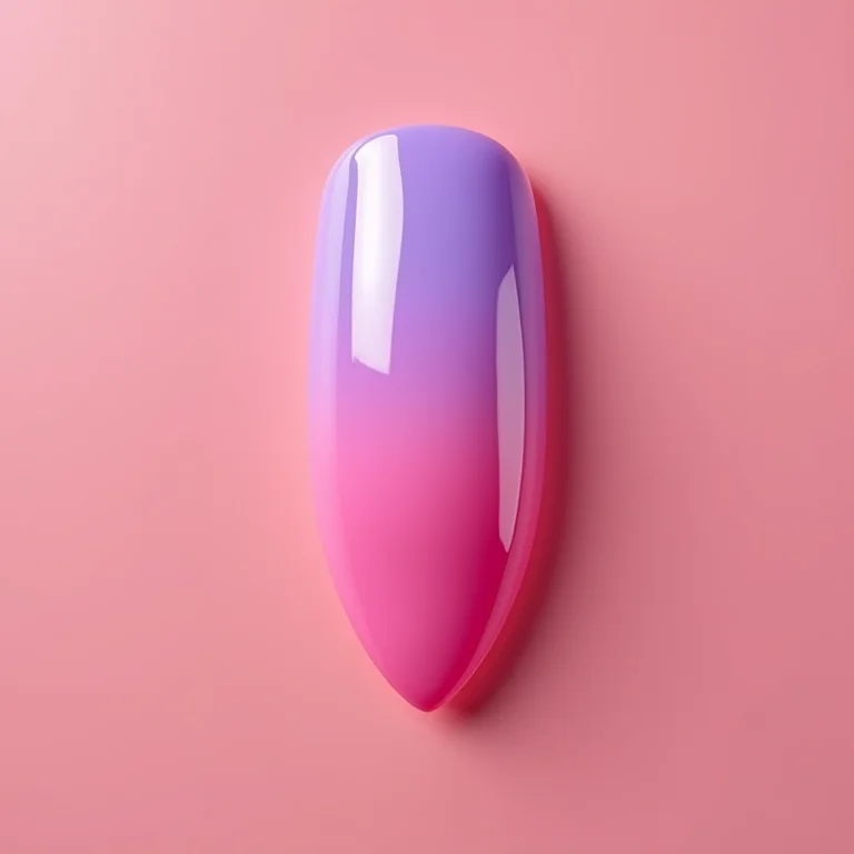 Unhas almond com efeito degradê rosa e lavanda