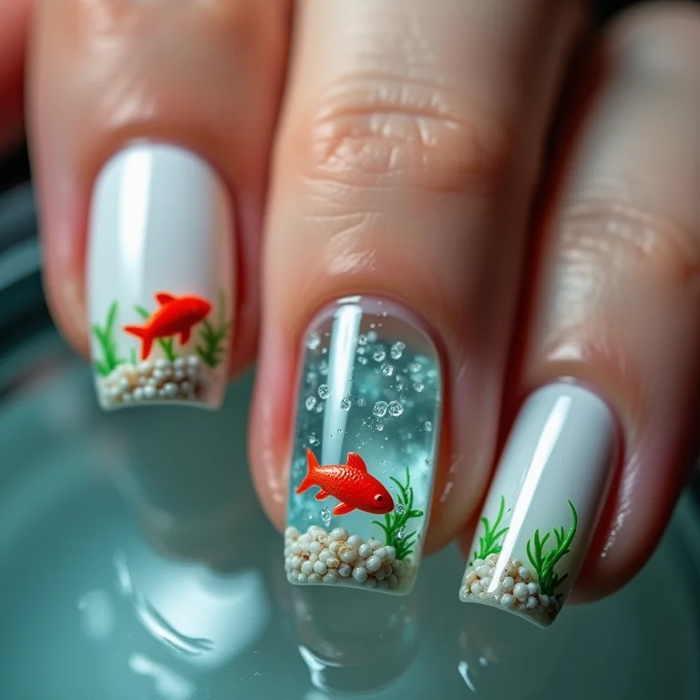 Unhas aquário com peixinhos