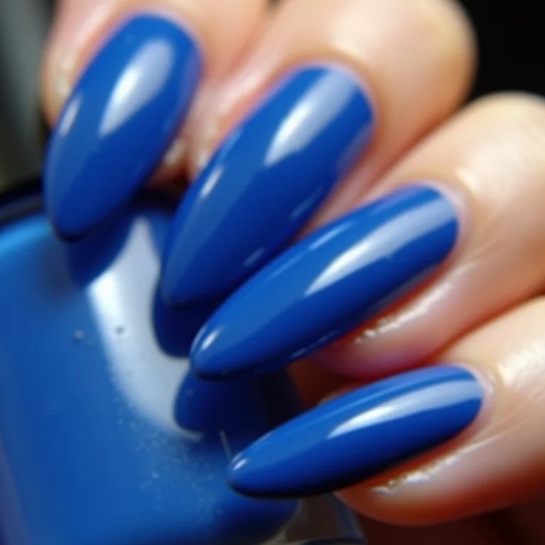 Unhas azuis cobalto em close-up