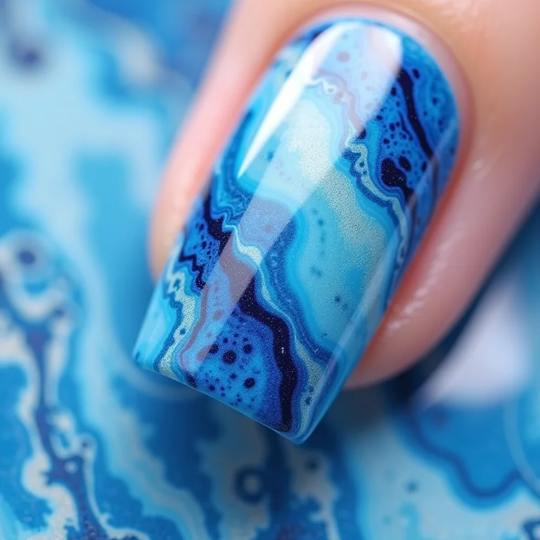 Unhas azuis marmorizadas