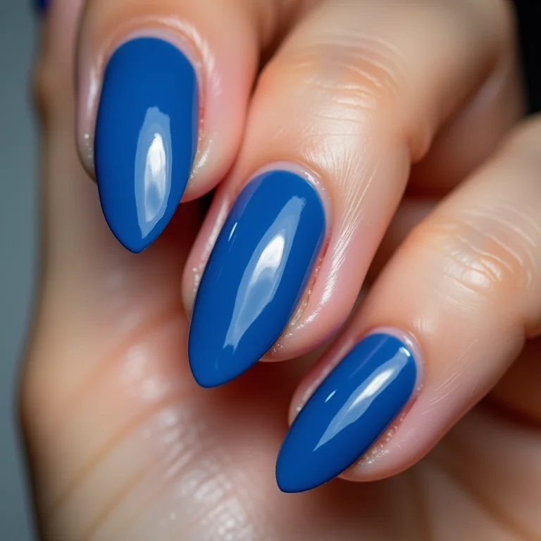 Unhas azul Klein com brilho intenso