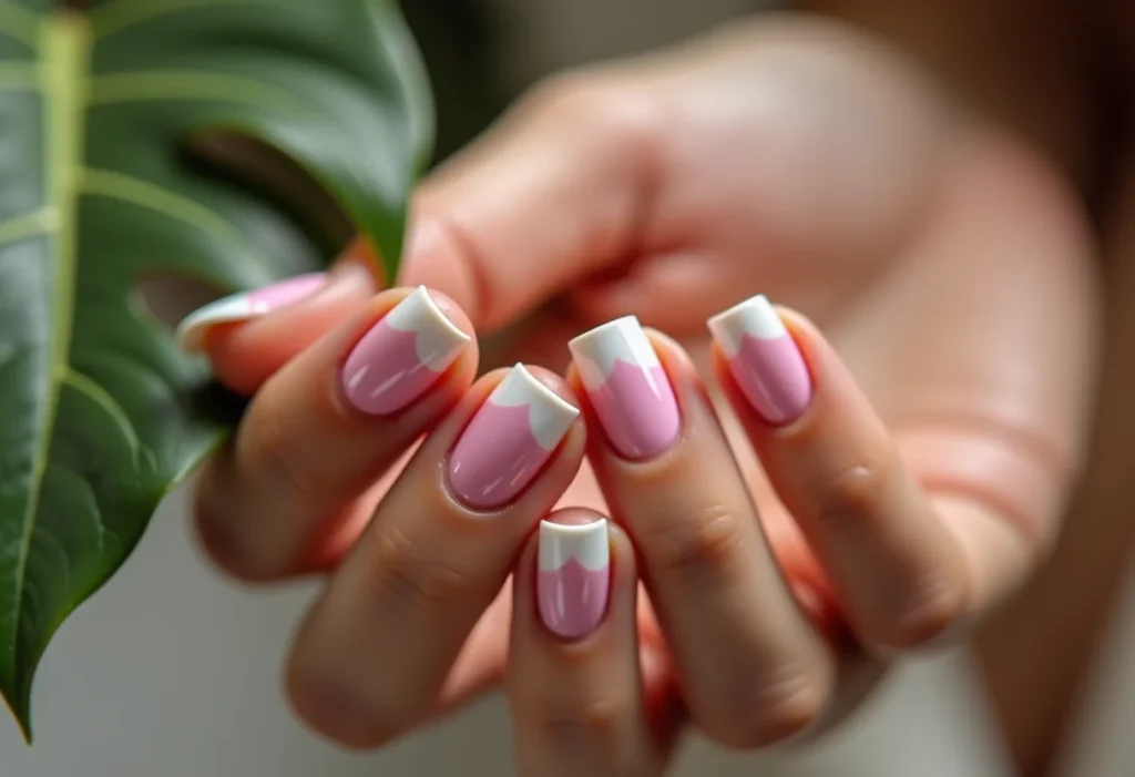 Baby Boomer: O segredo das unhas decoradas que alongam os dedos Unhas baby boomer clássicas com degradê rosa e branco.