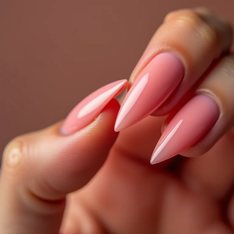 Unhas baby boomer no formato stiletto.