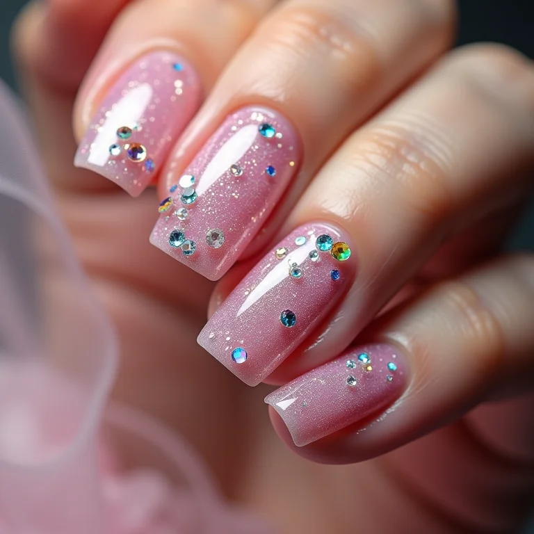 Unhas bailarina com glitter e pedrarias