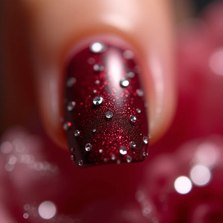 Unhas bordô com pedrarias