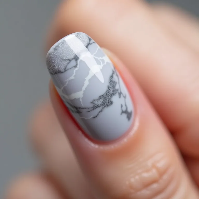 Unhas cinza claras com efeito mármore