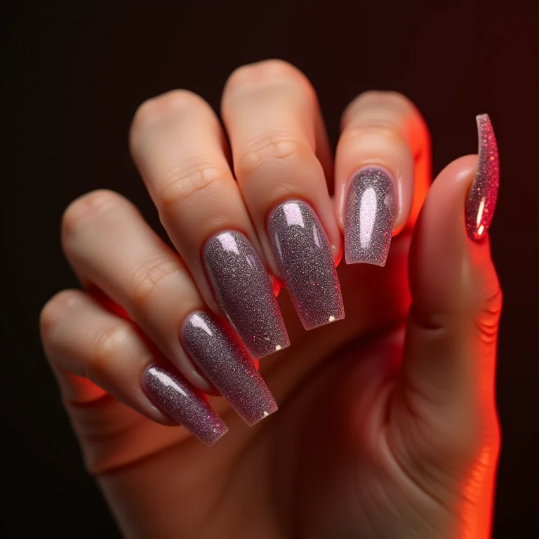 Unhas cobertas com glitter multicolorido