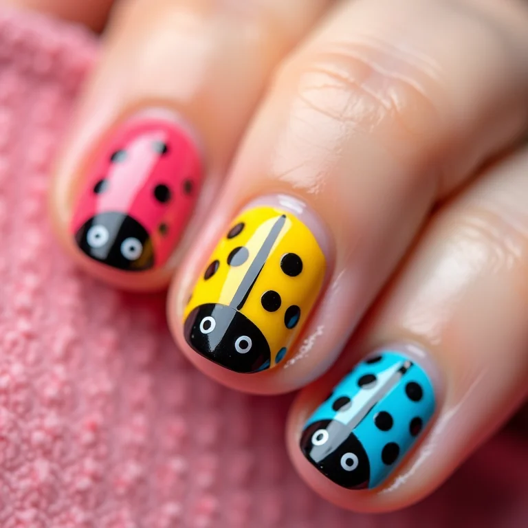 Unhas coloridas com joaninhas