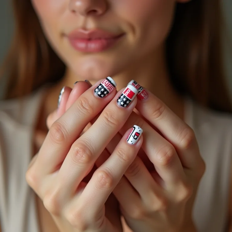 Unhas com adesivos e películas de tema country