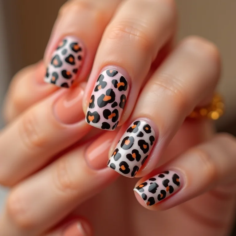 Unhas com animal print delicado em tons pastel