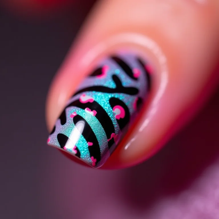 Unhas com animal print moderno em cores neon