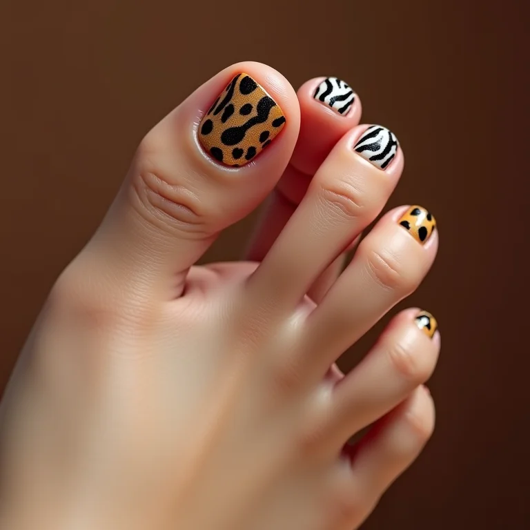 Unhas com animal print nos pés
