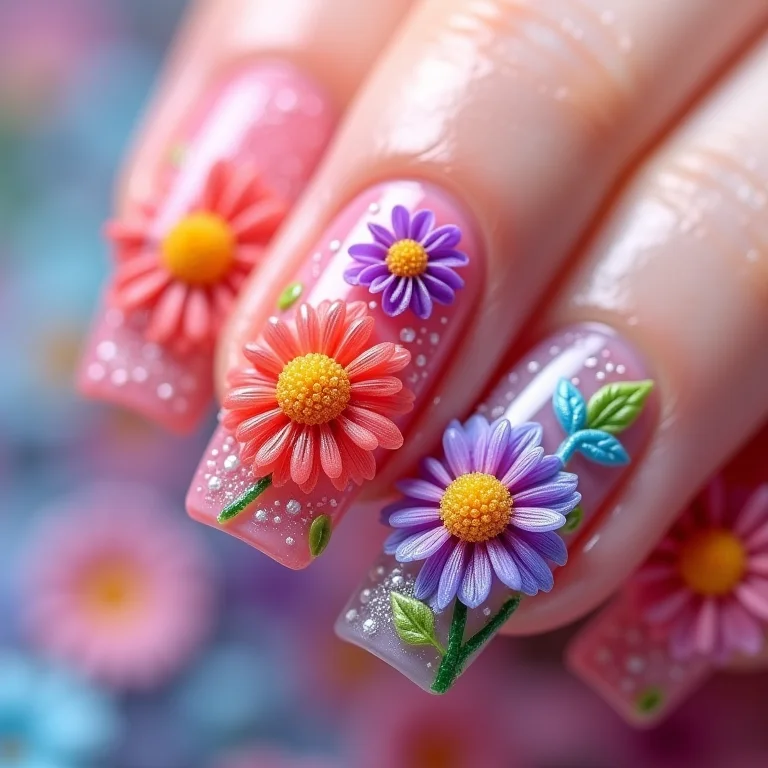 Unhas com aplicações 3D e texturas ousadas