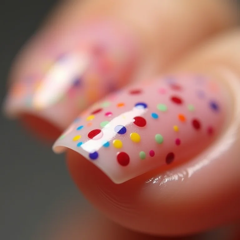 Unhas com bolinhas coloridas infantil