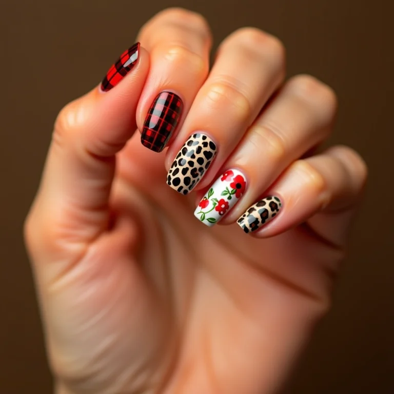 Unhas com combinação de estilos country