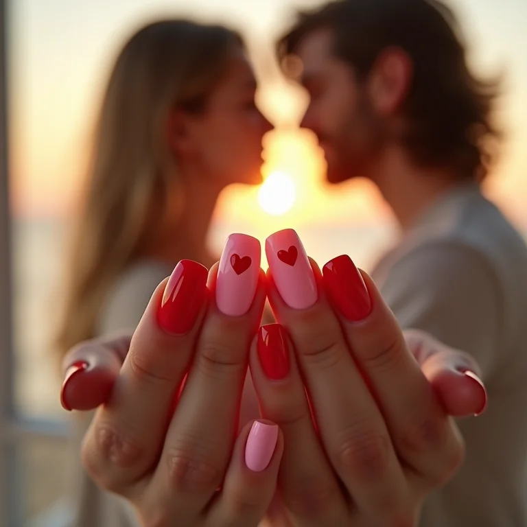 Unhas com corações apaixonados