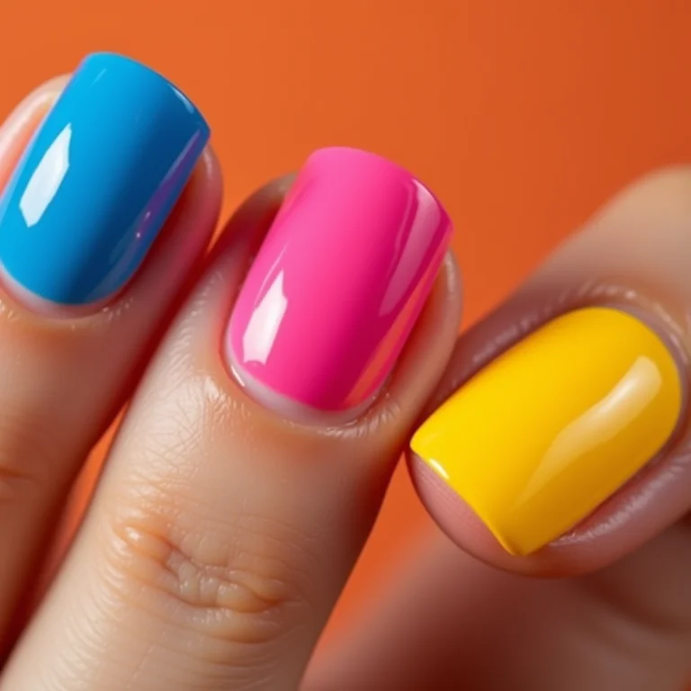 Unhas com cores vibrantes.