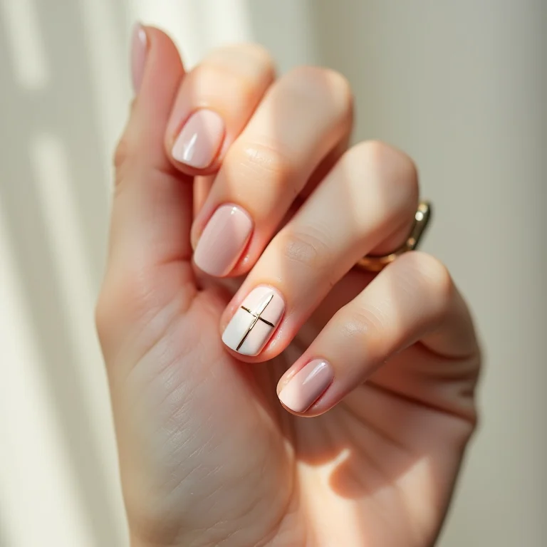 Unhas com cruz minimalista: elegância e simplicidade.