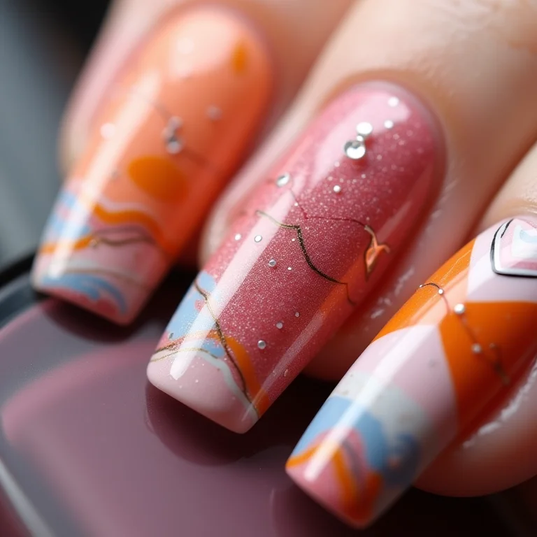 Unhas com desenhos abstratos e arte moderna