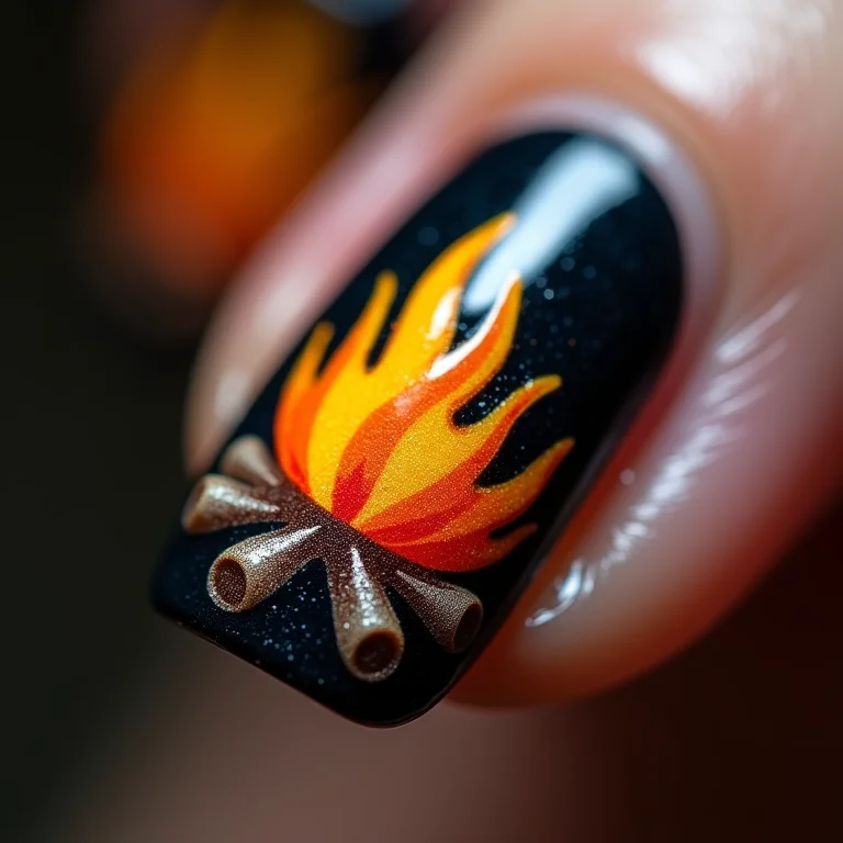 Unhas com desenhos de fogueira para festa junina