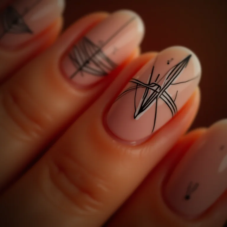 Unhas com desenhos geométricos em preto e branco nas pontas