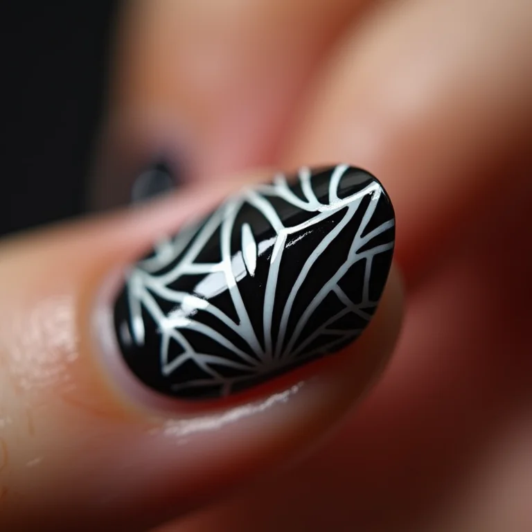 Unhas com desenhos geométricos em preto e branco