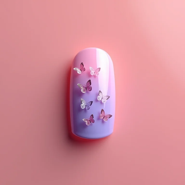 Unhas com efeito degradê e borboletas