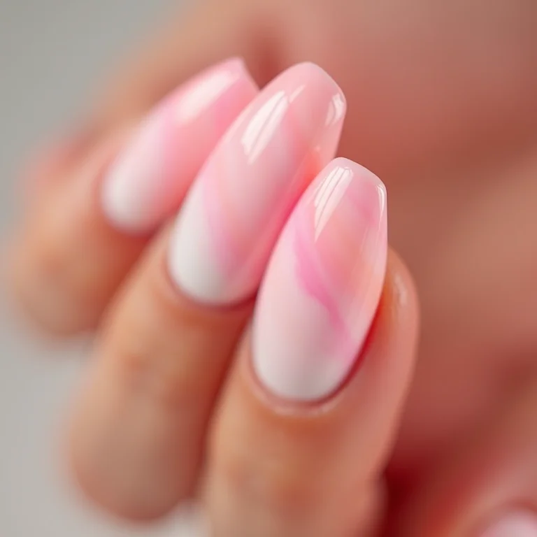 Unhas com efeito degradê rosa e branco nas pontas