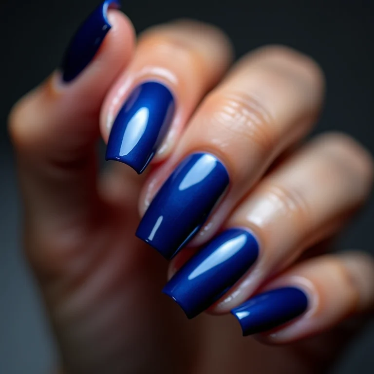Unhas com esmalte azul cobalto