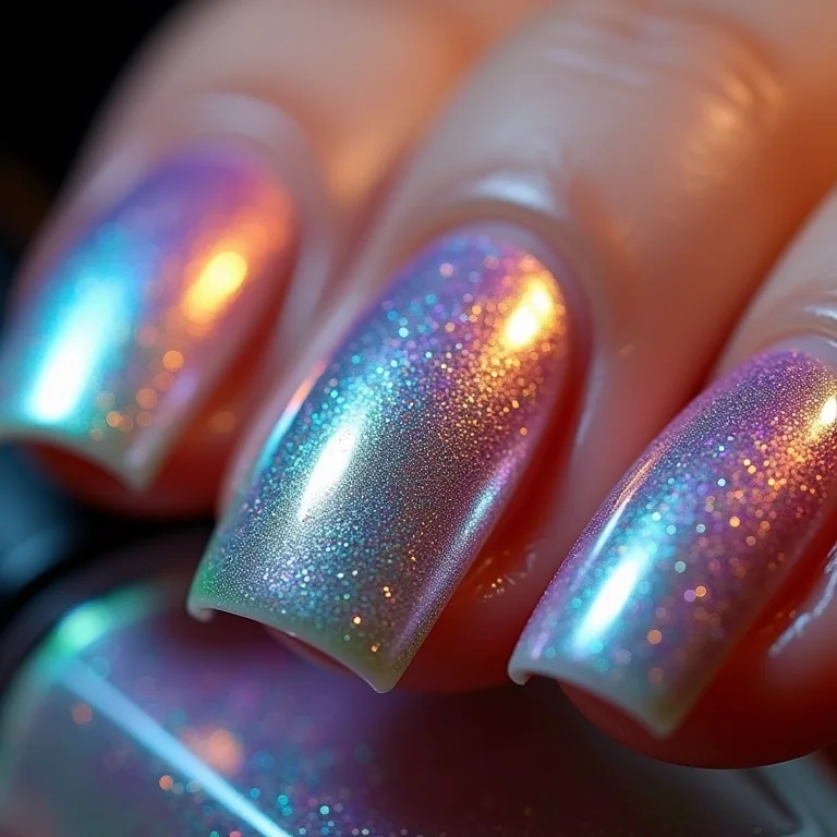 Unhas com esmalte holográfico