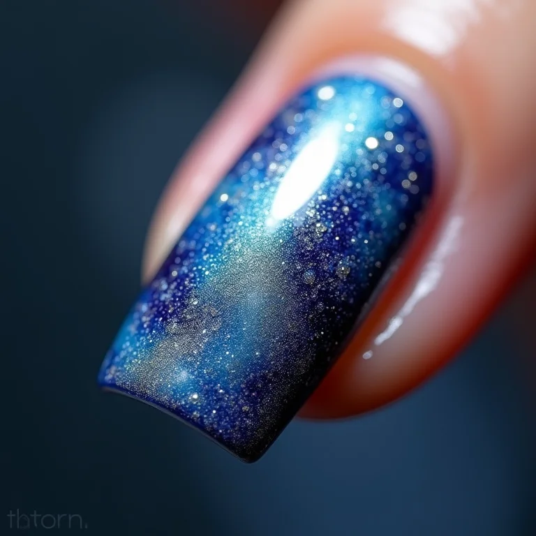 Unhas com esmalte magnético efeito galáxia