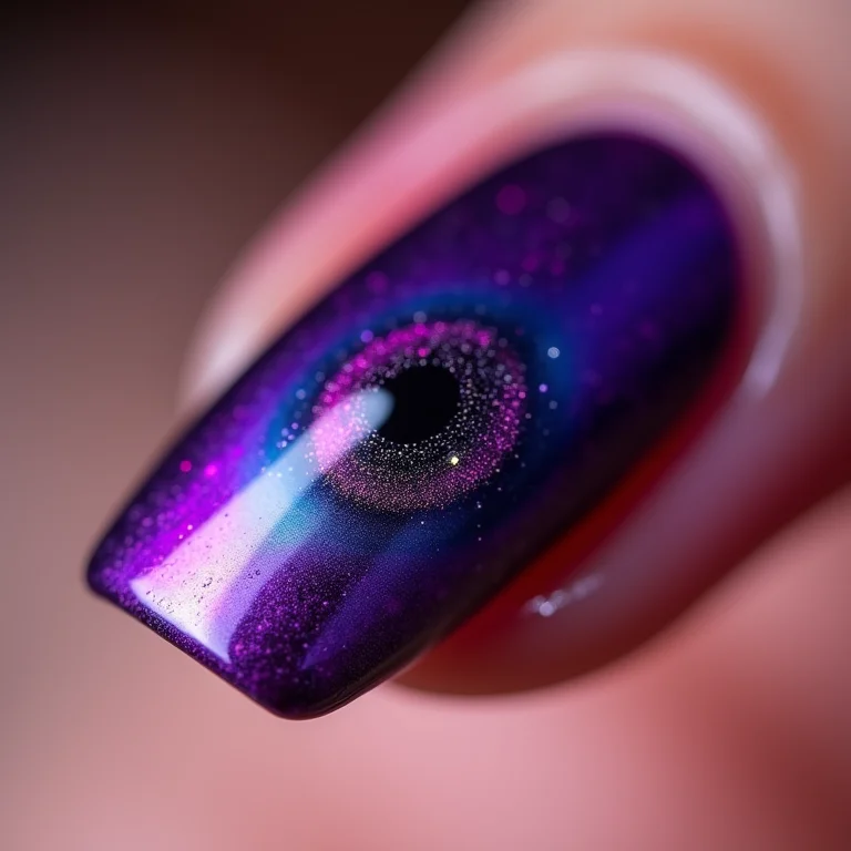 Unhas com esmalte magnético roxo