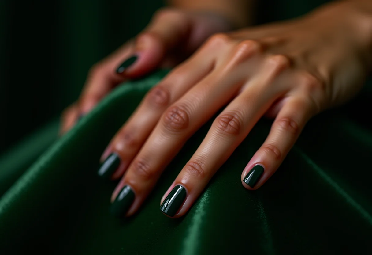 Unhas com esmalte marsala em tecido aveludado