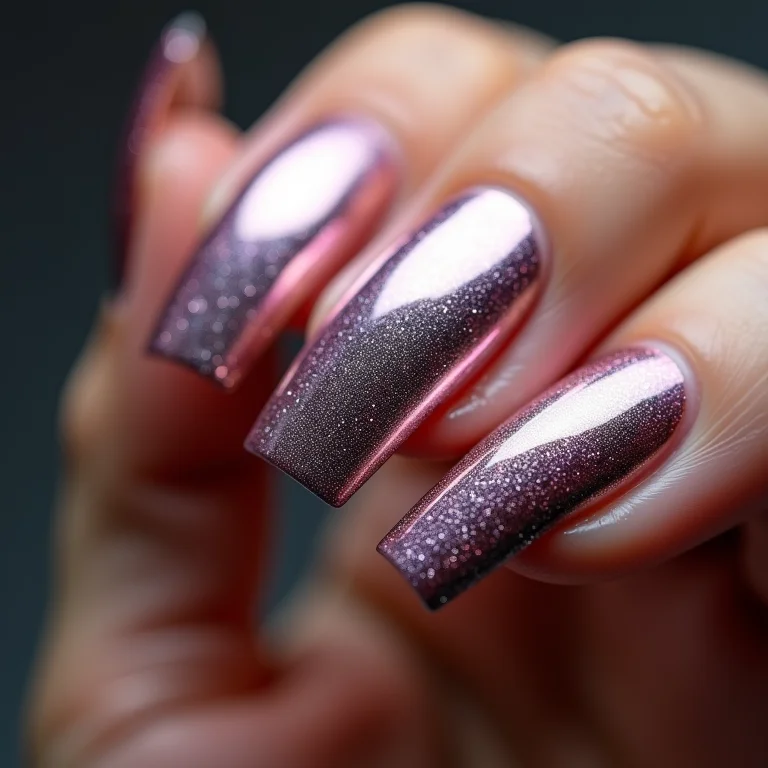 Unhas com esmalte metálico cromado