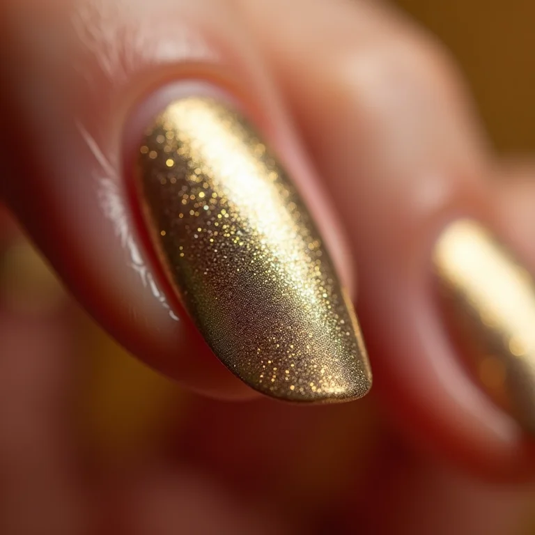 Unhas com esmalte metalizado dourado e prata