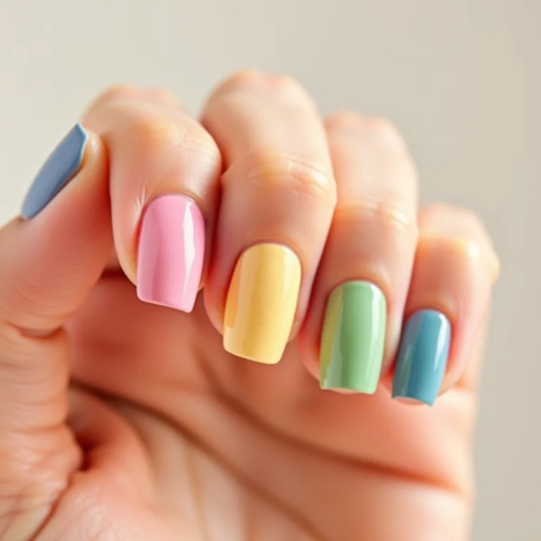 Unhas com esmaltes coloridos infantil