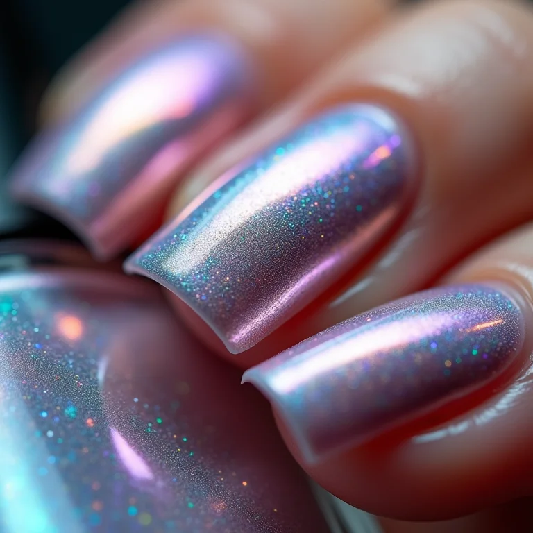 Unhas com esmaltes holográficos e metalizados